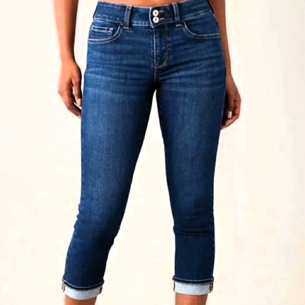 American Eagle Y2K Artist Crop Jeans Size 6 Regular Blue Cuffed Stretch Denim
